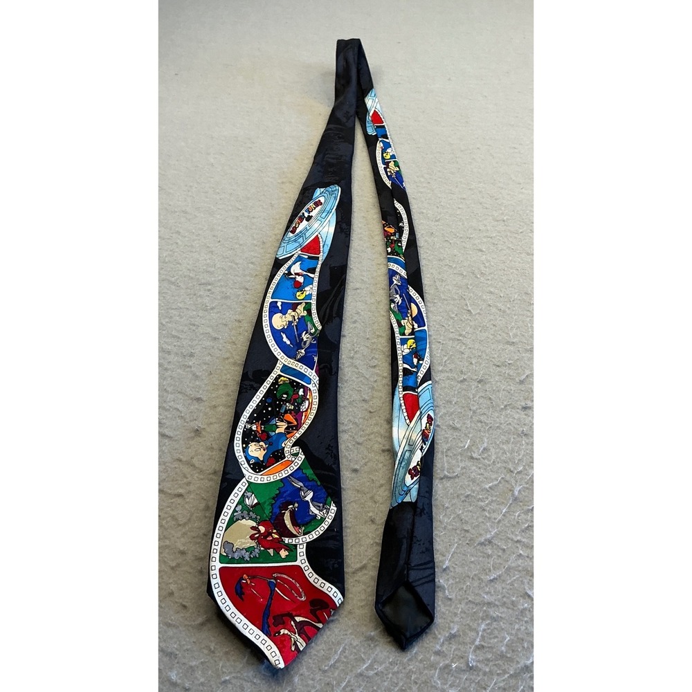 Warner Bros Vintage 1993 Looney Tunes Mania Film Strip Character Tie OS Black